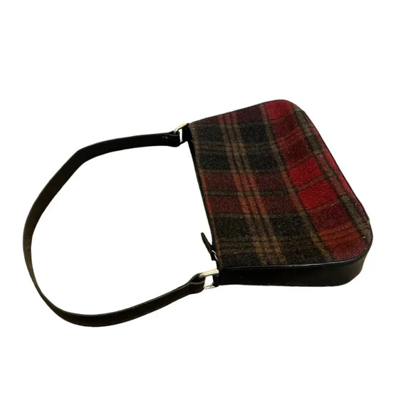 Eddie Bauer 100% Wool Plaid Mini Purse Handbag Leather Trim Small Women's - Picture 5 of 8